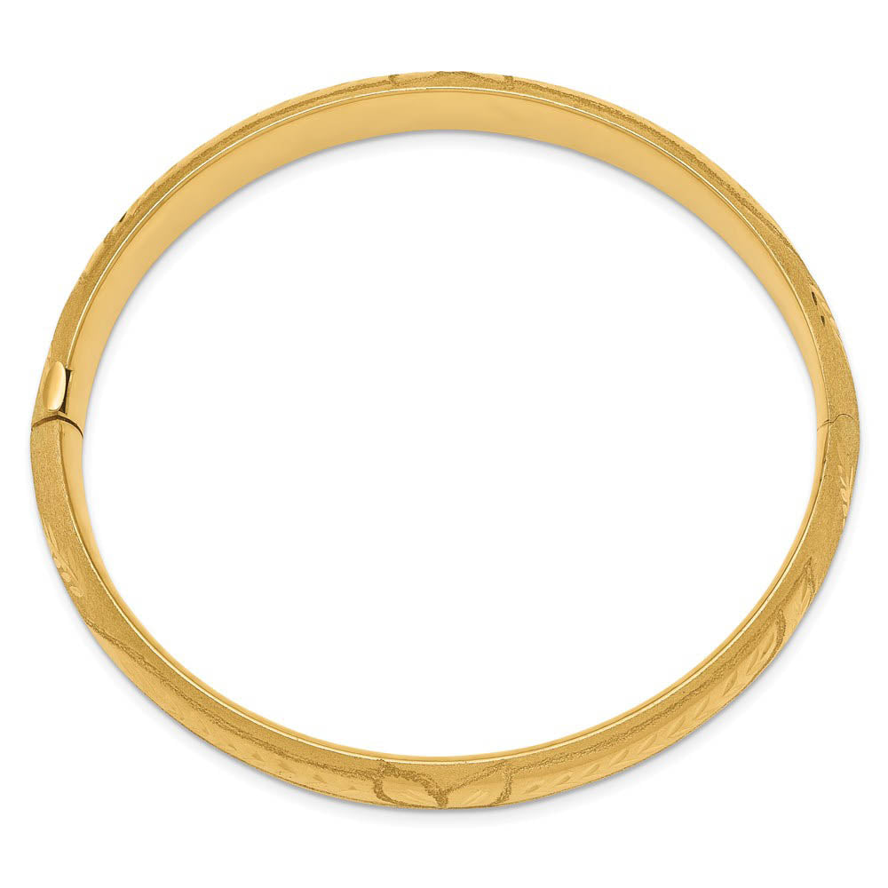 Alternative view of 11mm 14k Yellow Gold Florentine Engraved Hinged Bangle Bracelet, 7in