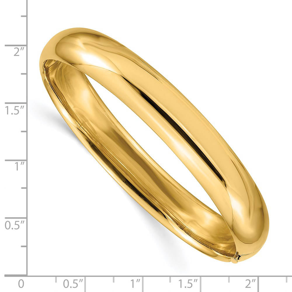 Alternate view of the 10mm 14k Yellow Gold Polished Domed Hinged Bangle Bracelet, 7 Inch by The Black Bow Jewelry Co.