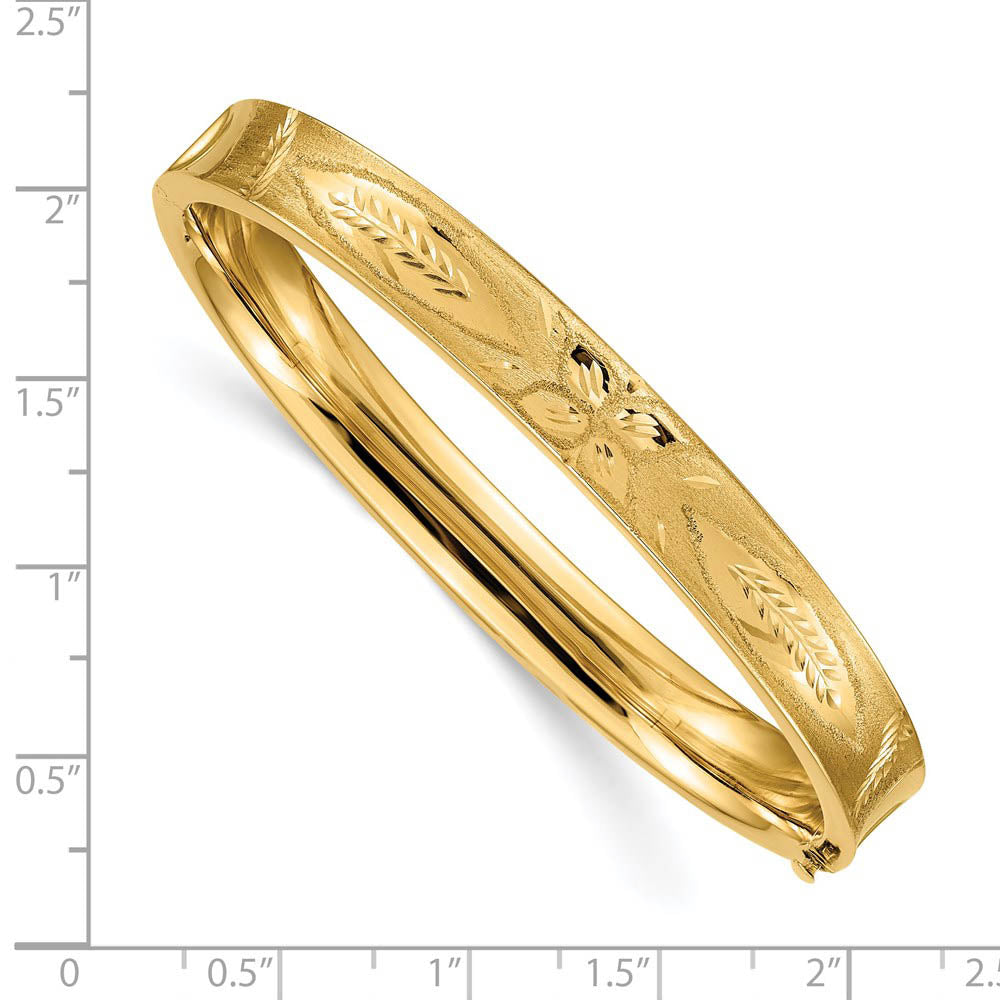 Alternate view of the 8mm 14k Yellow Gold Diamond Cut Concave Hinged Bangle Bracelet, 8 Inch by The Black Bow Jewelry Co.