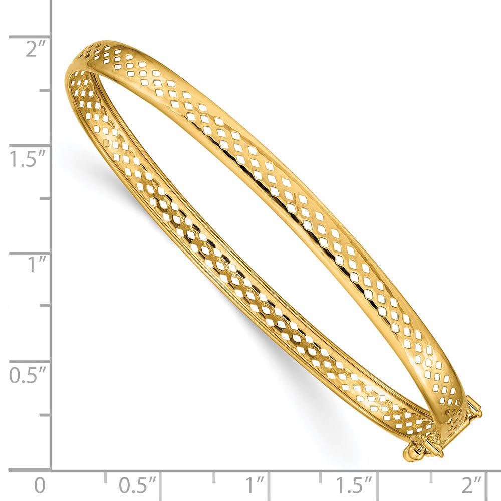 Alternate view of the 4.75mm 14k Yellow Gold Cutout Open Back Hinged Bangle Bracelet by The Black Bow Jewelry Co.