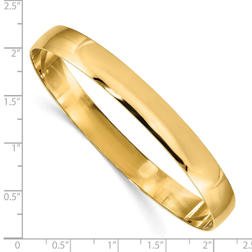 Alternate view of the 8mm 14k Yellow Gold Solid Polished Half-Round Slip-On Bangle Bracelet by The Black Bow Jewelry Co.