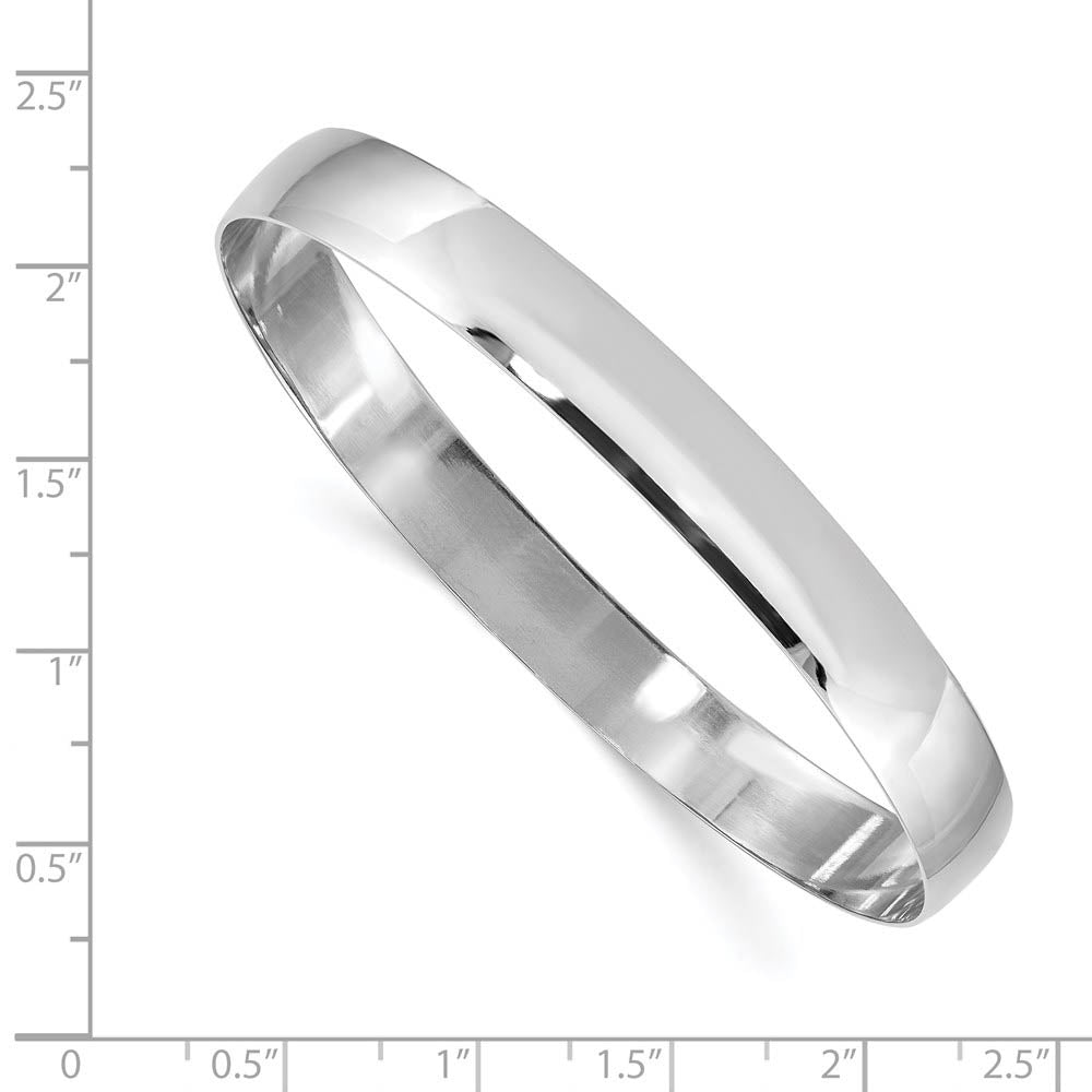 Alternate view of the 8mm 14k White Gold Solid Polished Half-Round Slip-On Bangle Bracelet by The Black Bow Jewelry Co.