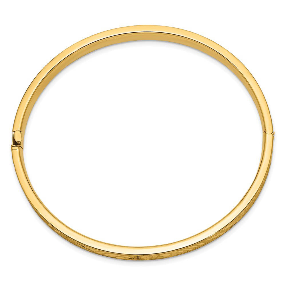 Alternative view of 6mm 14k Yellow Gold Diamond Cut Concave Hinged Bangle Bracelet, 8 Inch
