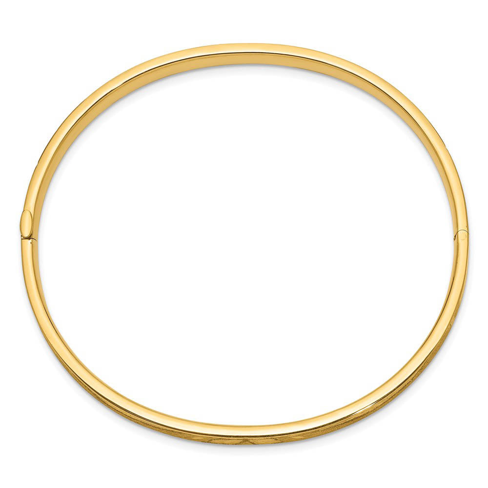 Alternative view of 5mm 14k Yellow Gold Diamond Cut Concave Hinged Bangle Bracelet, 7 Inch