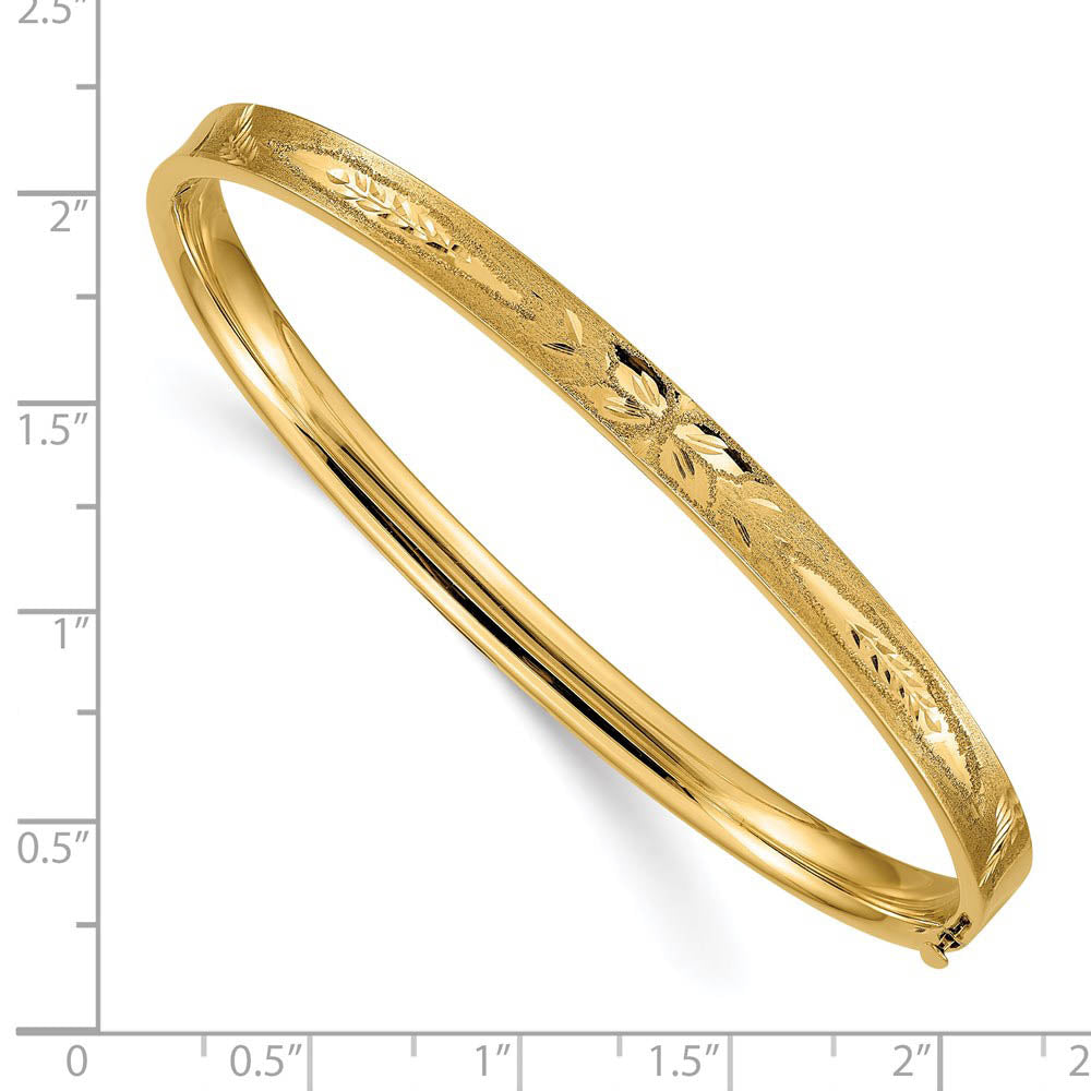Alternate view of the 5mm 14k Yellow Gold Diamond Cut Concave Hinged Bangle Bracelet, 7 Inch by The Black Bow Jewelry Co.