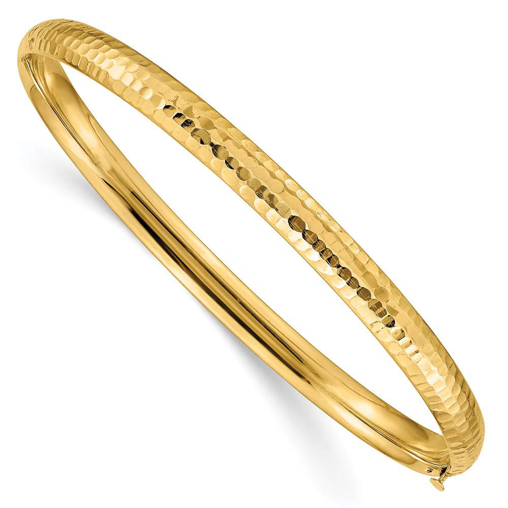 4.75mm 14k Yellow Gold Hammered Domed Hinged Bangle Bracelet, Item B13619 by The Black Bow Jewelry Co.