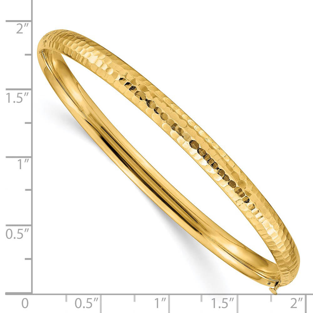 Alternate view of the 4.75mm 14k Yellow Gold Hammered Domed Hinged Bangle Bracelet by The Black Bow Jewelry Co.