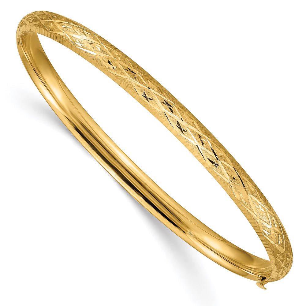 4.75mm 14k Yellow Gold Diamond Cut Fancy Hinged Bangle Bracelet, Item B13620 by The Black Bow Jewelry Co.
