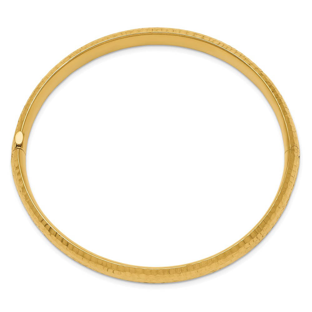 Alternative view of 8.75mm 14k Yellow Gold Hammered Domed Hinged Bangle Bracelet