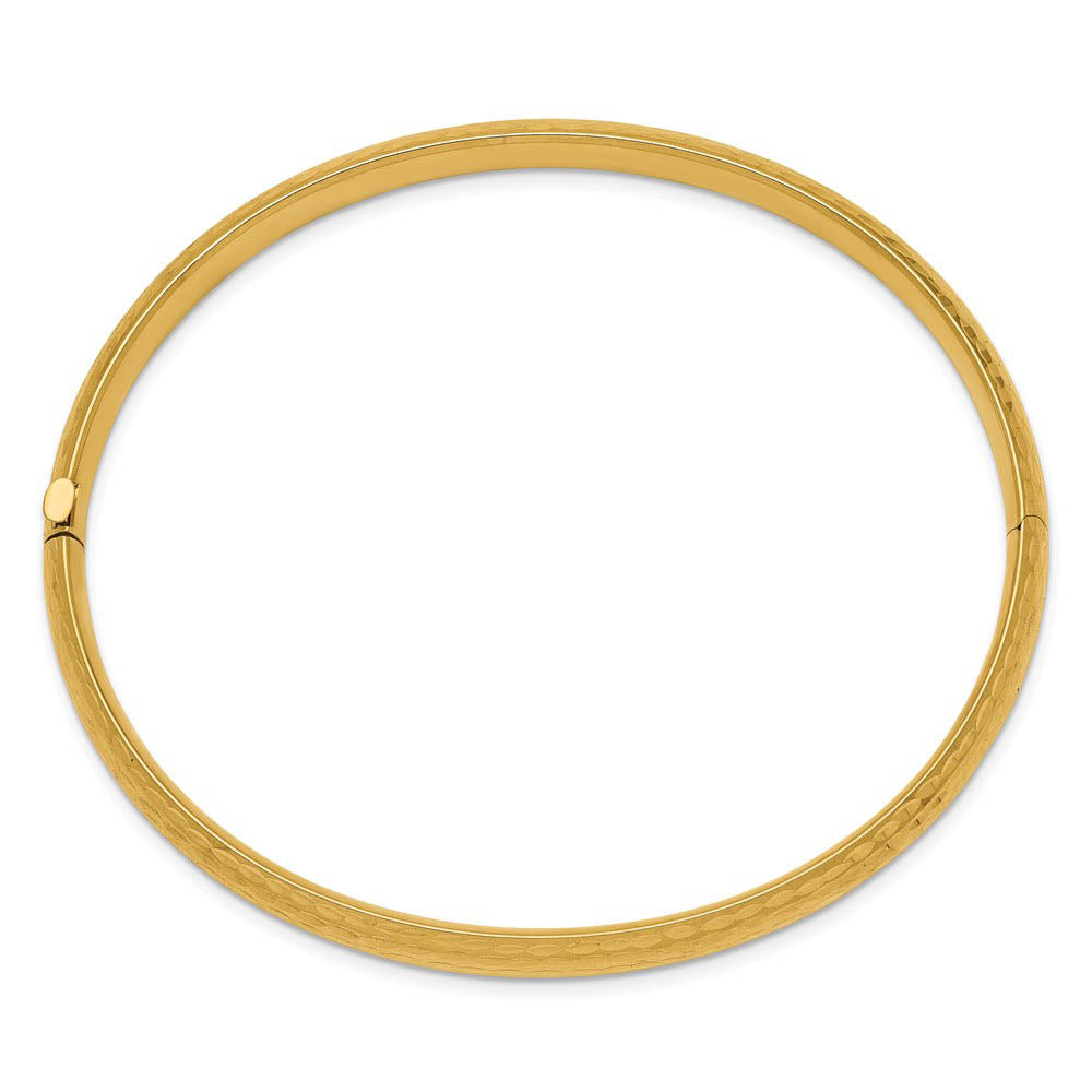 Alternate view of the 6.5mm 14k Yellow Gold Diamond Cut Fancy Hinged Bangle Bracelet by The Black Bow Jewelry Co.