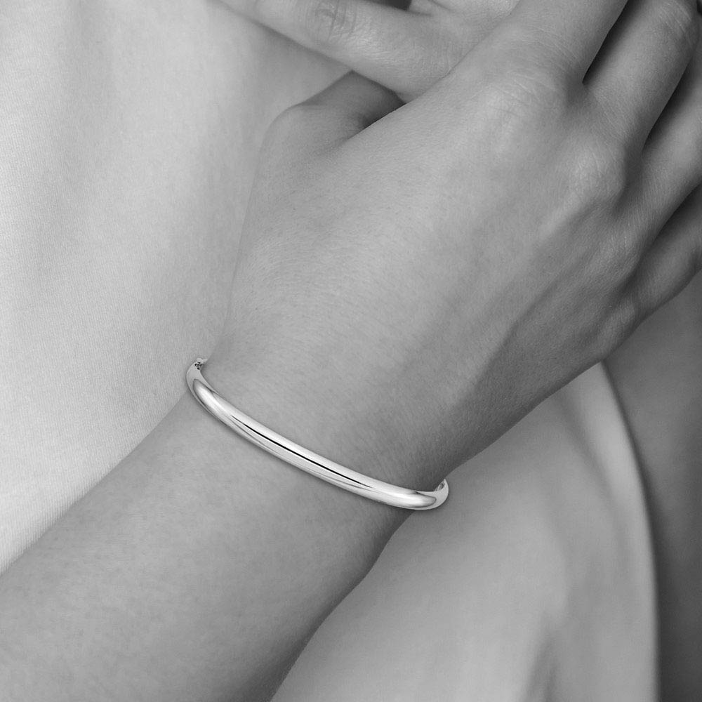 Alternate view of the 4mm 14k White Gold High Polished Domed Hinged Bangle Bracelet by The Black Bow Jewelry Co.