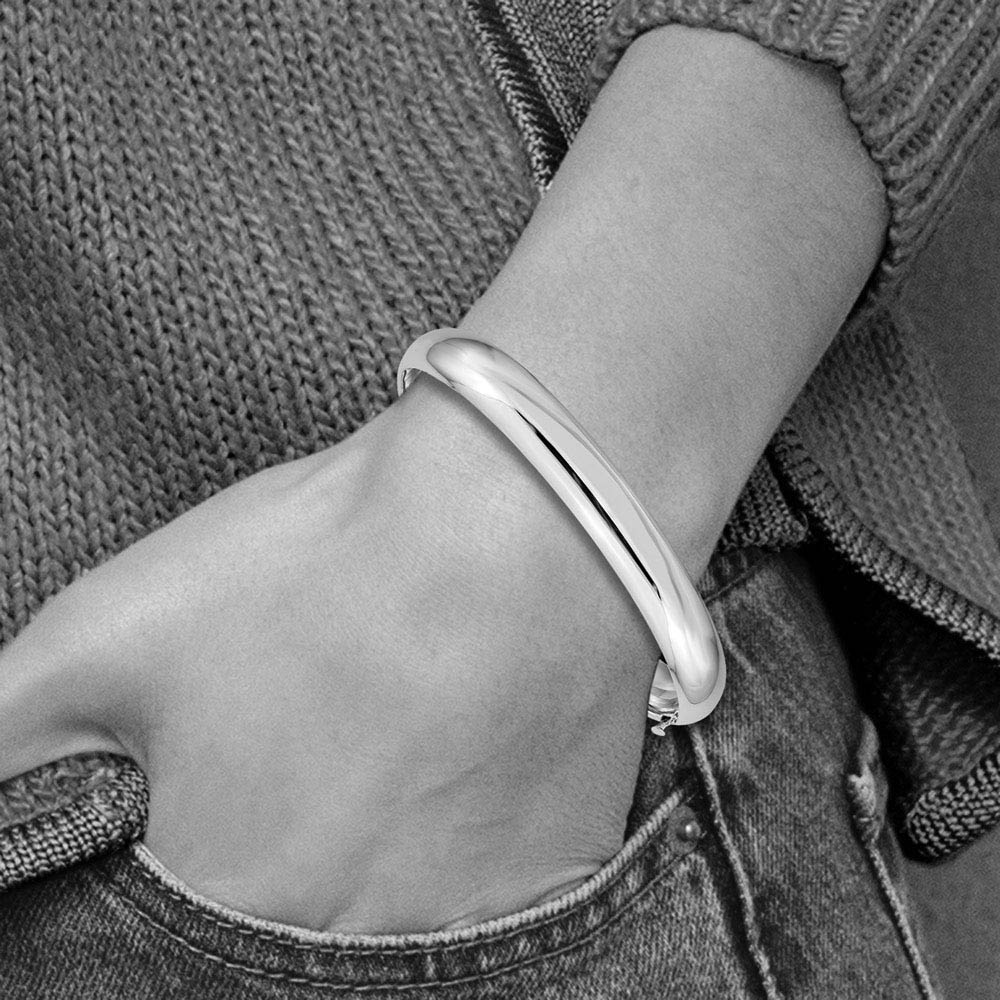Alternate view of the 8mm 14k White Gold High Polished Domed Hinged Bangle Bracelet by The Black Bow Jewelry Co.
