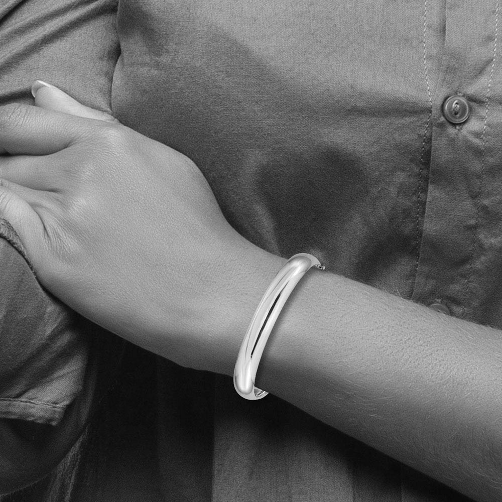 Alternate view of the 10mm 14k White Gold High Polished Domed Hinged Bangle Bracelet by The Black Bow Jewelry Co.