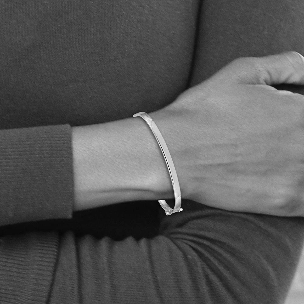 Alternate view of the 4mm 14k White Gold High Polished Flat Hinged Bangle Bracelet by The Black Bow Jewelry Co.