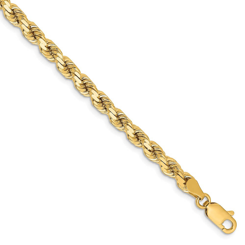 14k Yellow Gold 4.25mm Diamond Cut Solid Rope Chain Bracelet, Item B15521 by The Black Bow Jewelry Co.