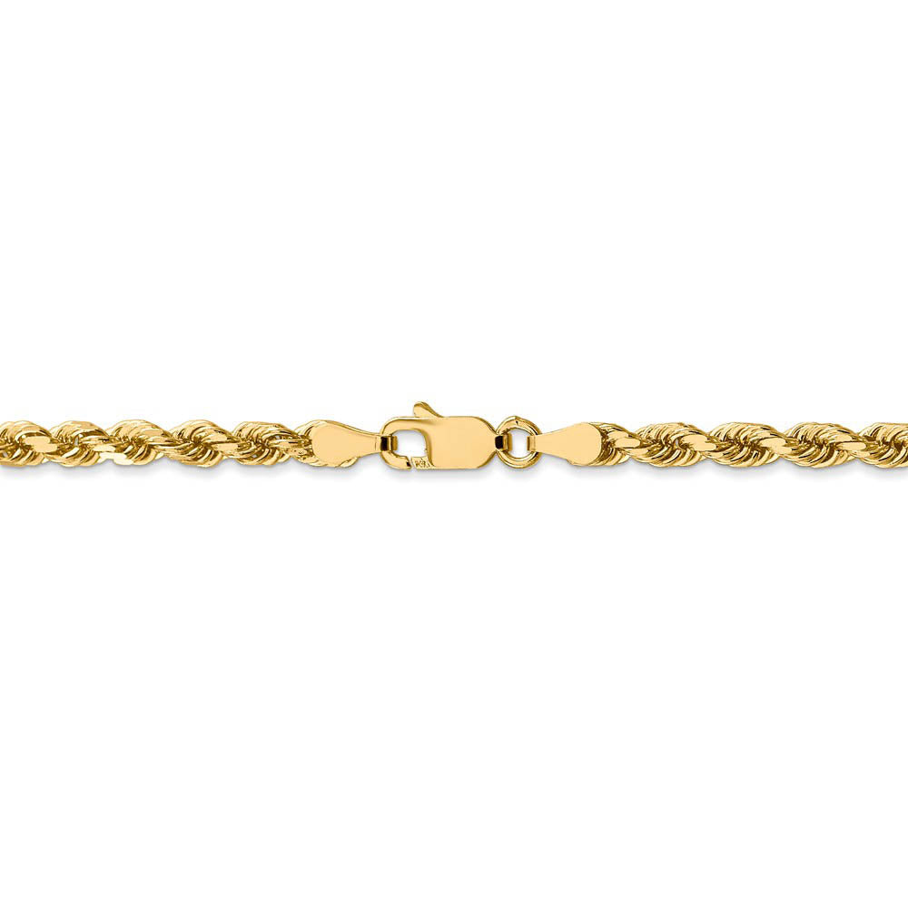 Alternate view of the 3.5mm 14k Yellow Gold Solid Diamond Cut Rope Chain Bracelet, 8 inch by The Black Bow Jewelry Co.