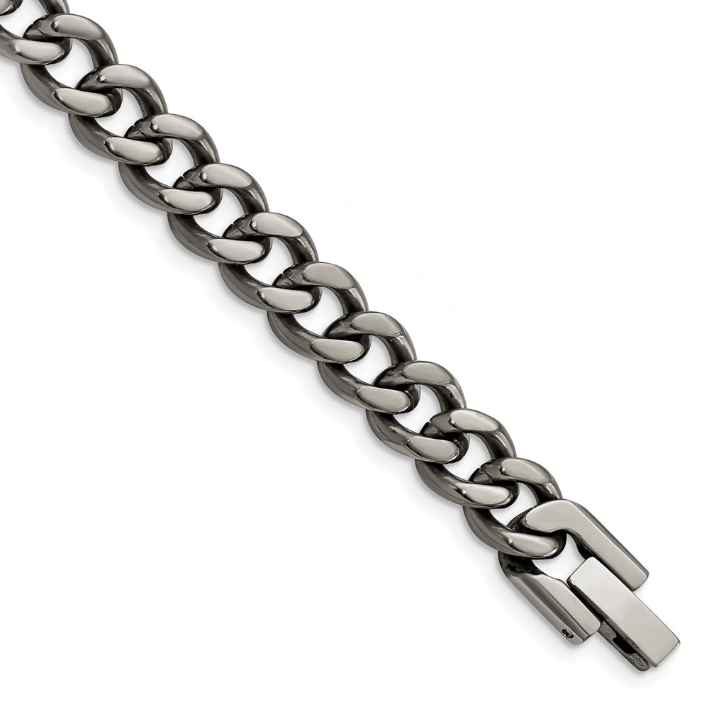 Men&#39;s 7.5mm Dark Gray Titanium Classic Curb Chain Bracelet, 8 Inch, Item B18602 by The Black Bow Jewelry Co.