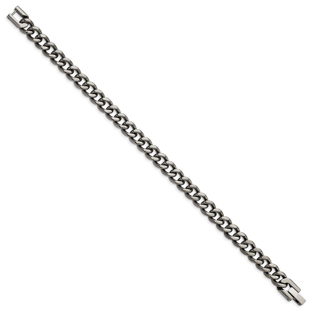 Alternate view of the Men&#39;s 7.5mm Dark Gray Titanium Classic Curb Chain Bracelet, 8 Inch by The Black Bow Jewelry Co.