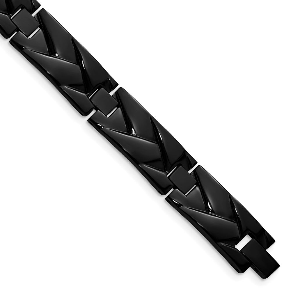 12mm Black Plated Stainless Steel Grooved Weave Link Bracelet, 9 Inch, Item B18664 by The Black Bow Jewelry Co.