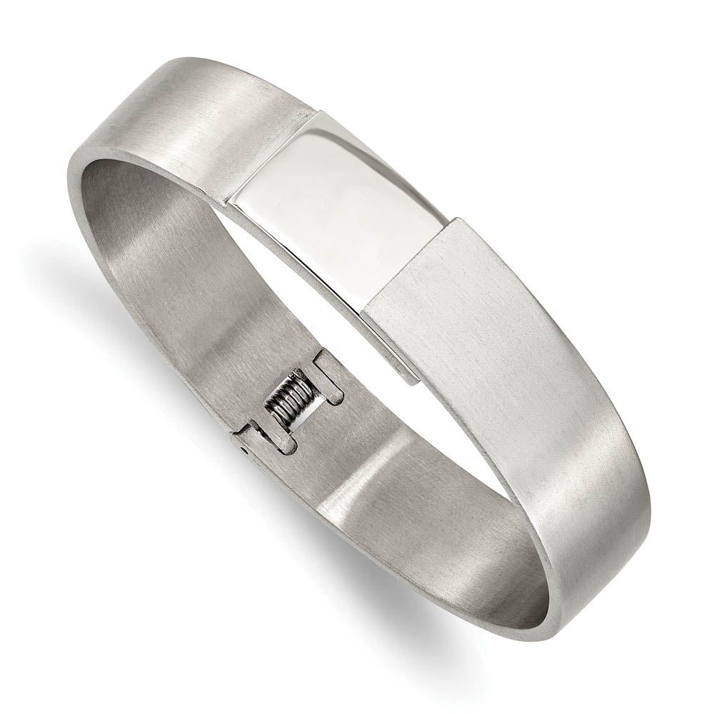 13mm Stainless Steel Brushed & Polished Hinged Bangle Bracelet, 7 Inch, Item B18798 by The Black Bow Jewelry Co.