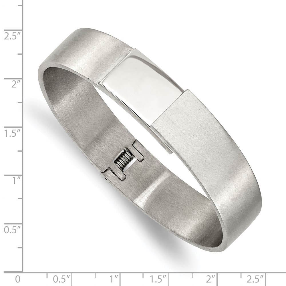 Alternate view of the 13mm Stainless Steel Brushed & Polished Hinged Bangle Bracelet, 7 Inch by The Black Bow Jewelry Co.