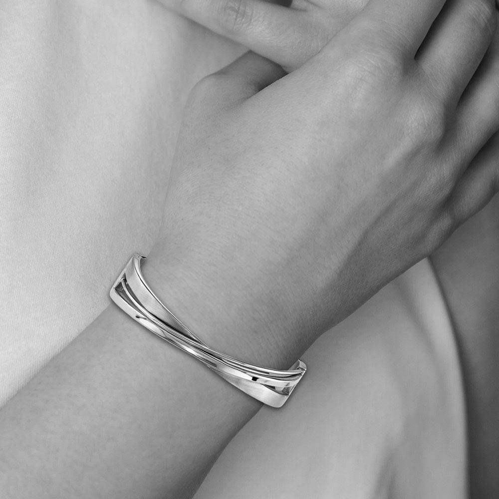 Alternative view of 12mm Stainless Steel Twisted Crossover Hinged Bangle Bracelet, 6.75 In