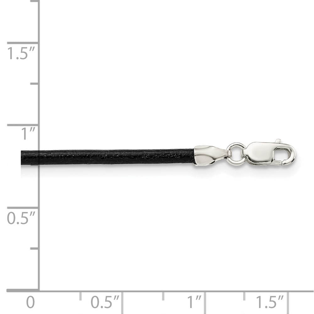 Alternate view of the 2mm Black Leather Cord Chain & Sterling Silver Clasp Necklace by The Black Bow Jewelry Co.