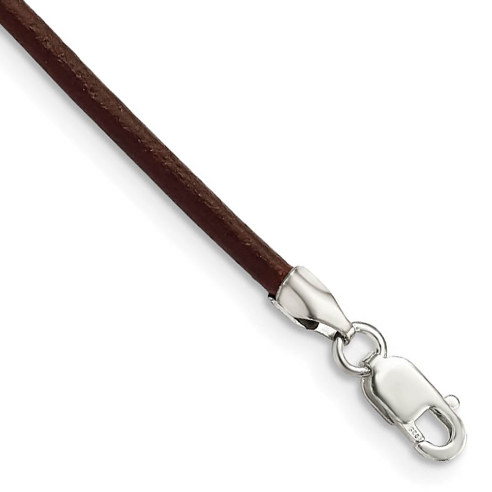 2mm Brown Leather Cord Chain & Sterling Silver Clasp Necklace, Item C10790 by The Black Bow Jewelry Co.