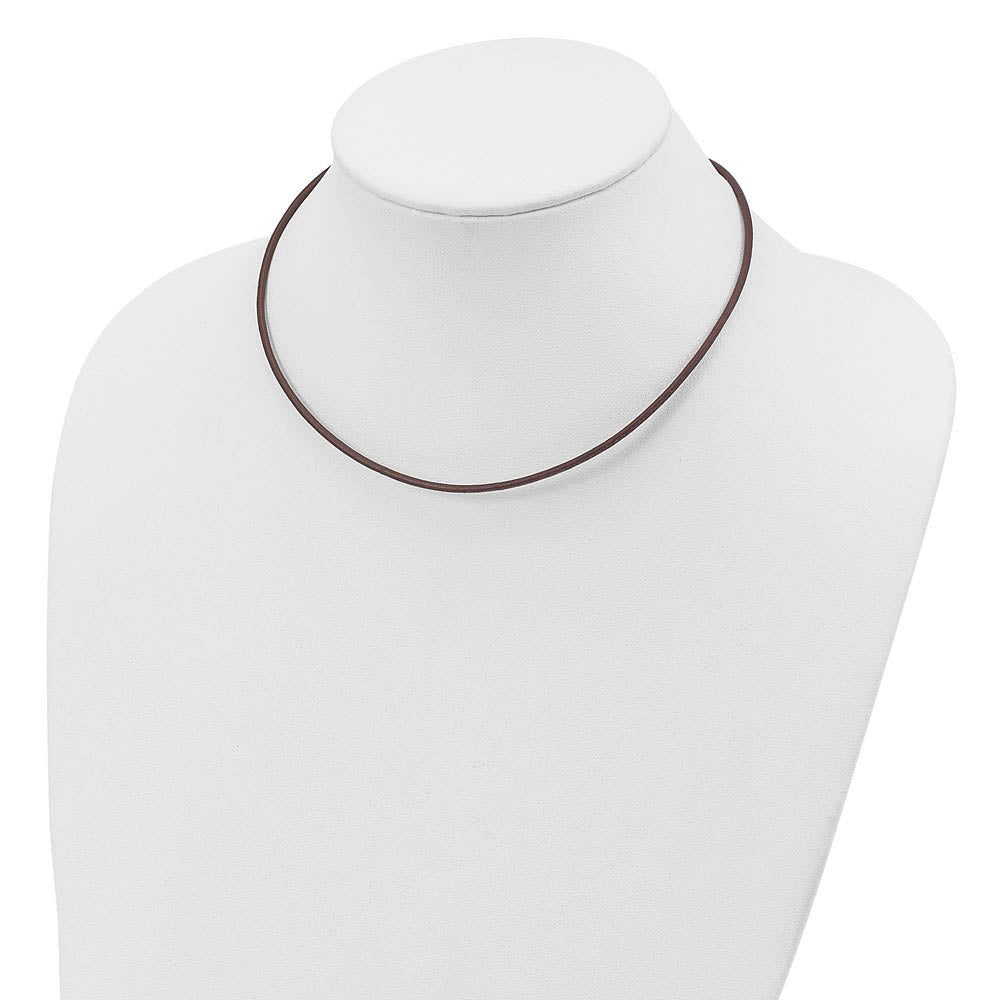 Alternate view of the 2mm Brown Leather Cord Chain & Sterling Silver Clasp Necklace by The Black Bow Jewelry Co.