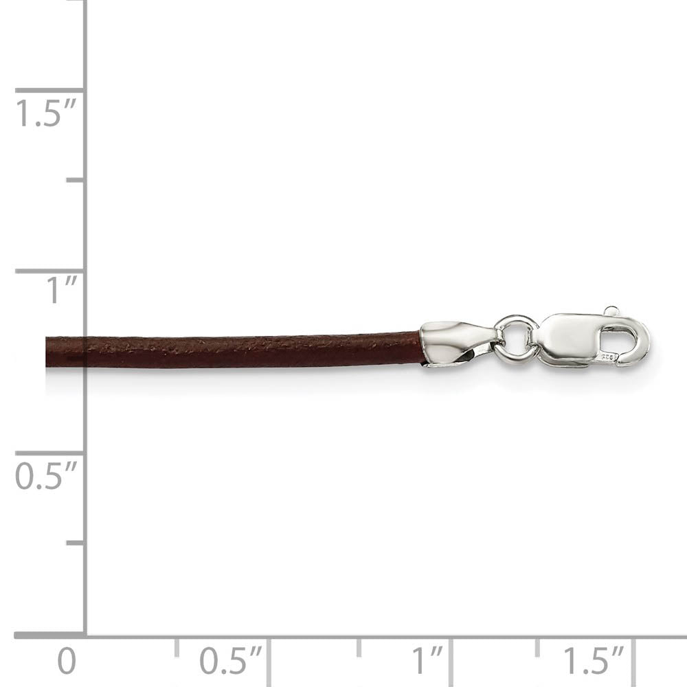 Alternate view of the 2mm Brown Leather Cord Chain & Sterling Silver Clasp Necklace by The Black Bow Jewelry Co.