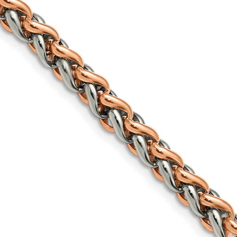 7mm Stainless Steel & Rose Plated Spiga Chain Necklace, 24 Inch, Item C10809-24 by The Black Bow Jewelry Co.