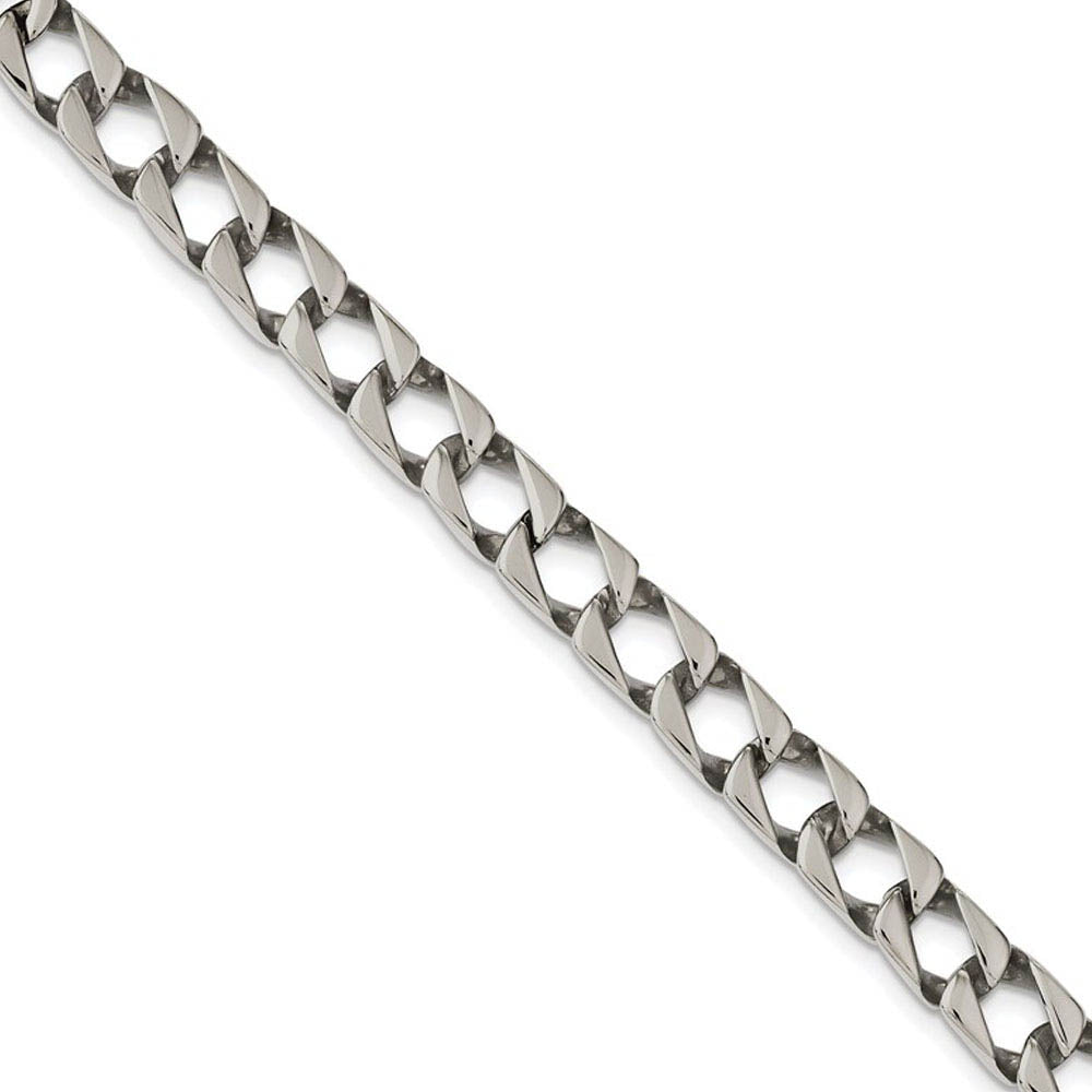 Men's 9mm Stainless Steel Polished Square Curb Chain Necklace, 24 Inch, Item C10827-24 by The Black Bow Jewelry Co.