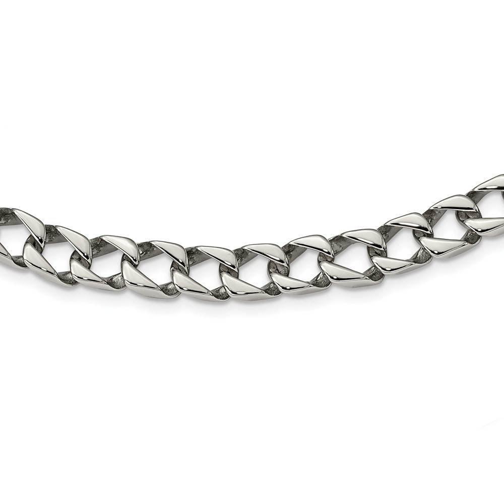 Alternate view of the Men's 9mm Stainless Steel Polished Square Curb Chain Necklace, 24 Inch by The Black Bow Jewelry Co.