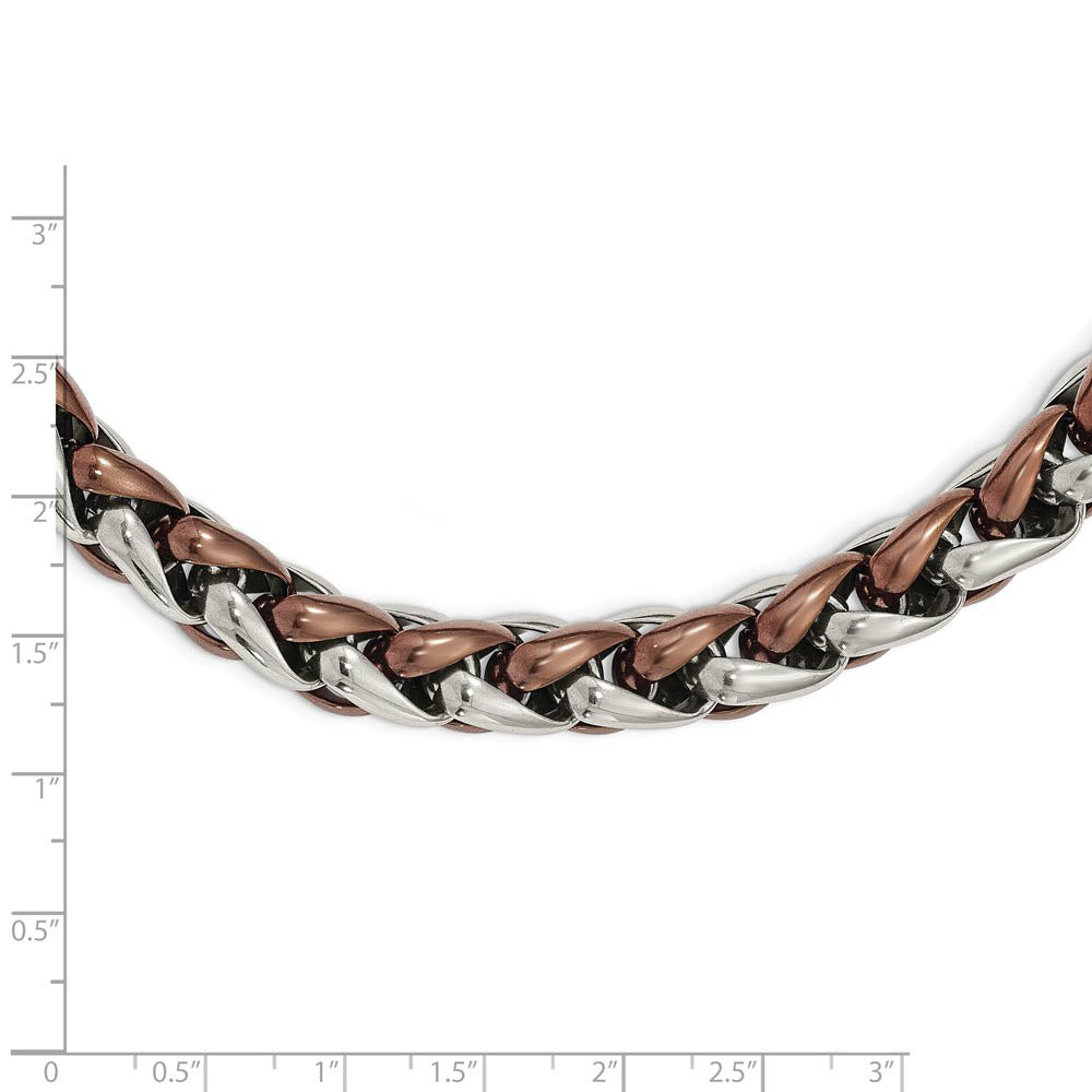Alternate view of the Men's 11mm Stainless Steel & Brown Plated Spiga Chain Necklace, 24 In by The Black Bow Jewelry Co.