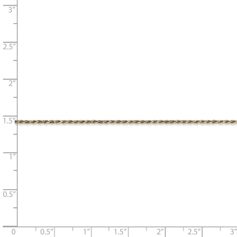 Alternate view of the 1.15mm, 14k Yellow Gold, Diamond Cut Rope Chain Anklet or Bracelet by The Black Bow Jewelry Co.