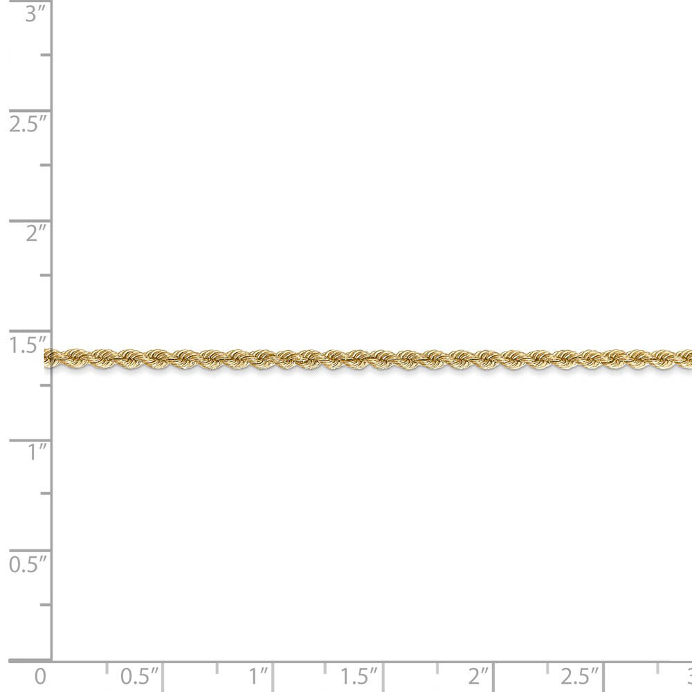 Alternate view of the 2.25mm, 14k Yellow Gold, Handmade Solid Rope Chain Anklet or Bracelet by The Black Bow Jewelry Co.