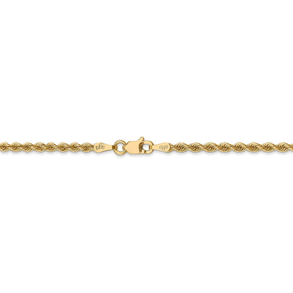 Alternate view of the 2.5mm, 14k Yellow Gold, Handmade Solid Rope Chain Anklet or Bracelet by The Black Bow Jewelry Co.