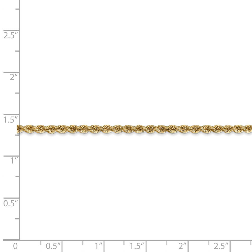 Alternate view of the 2.5mm, 14k Yellow Gold, Handmade Solid Rope Chain Anklet or Bracelet by The Black Bow Jewelry Co.