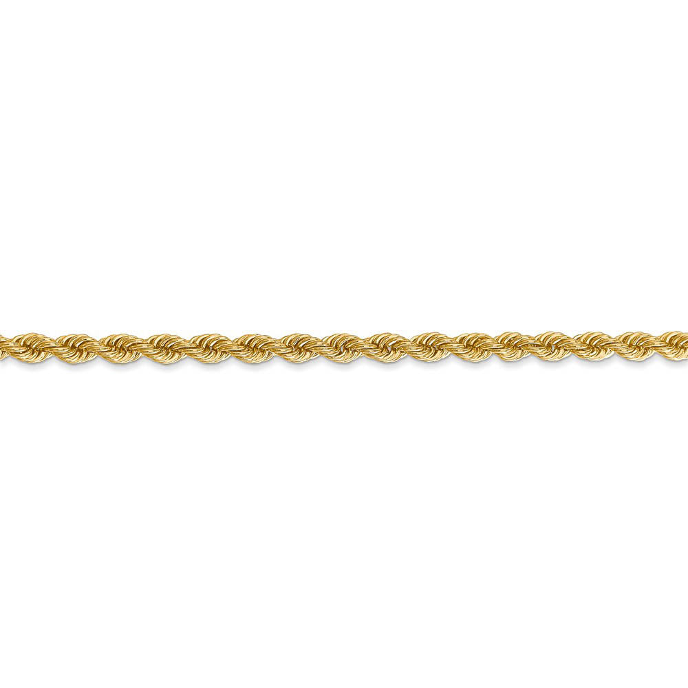 Alternate view of the 3mm, 14k Yellow Gold, Handmade Solid Rope Chain Anklet or Bracelet by The Black Bow Jewelry Co.
