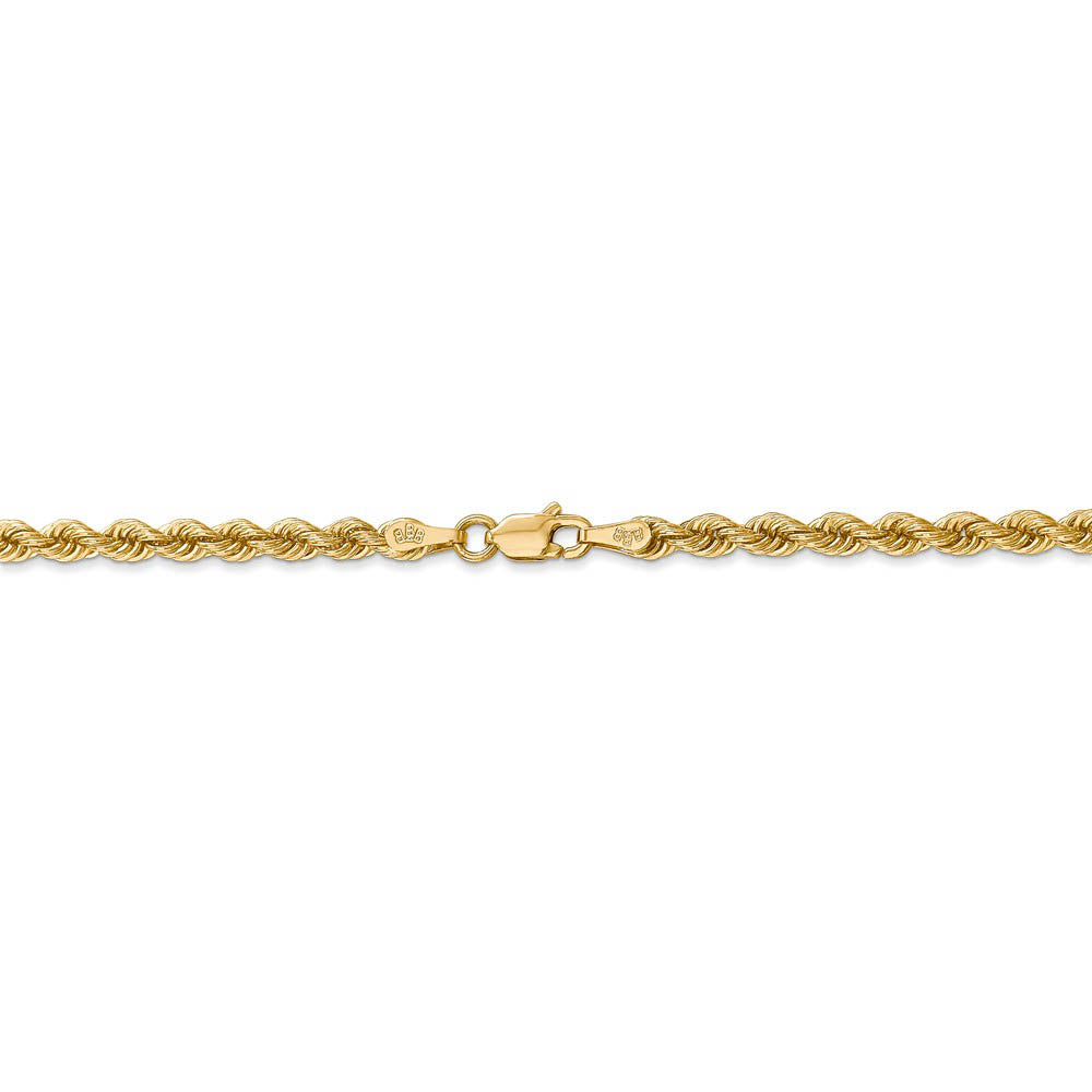 Alternate view of the 3mm, 14k Yellow Gold, Handmade Solid Rope Chain Anklet or Bracelet by The Black Bow Jewelry Co.