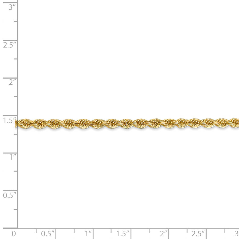 Alternate view of the 3mm, 14k Yellow Gold, Handmade Solid Rope Chain Anklet or Bracelet by The Black Bow Jewelry Co.