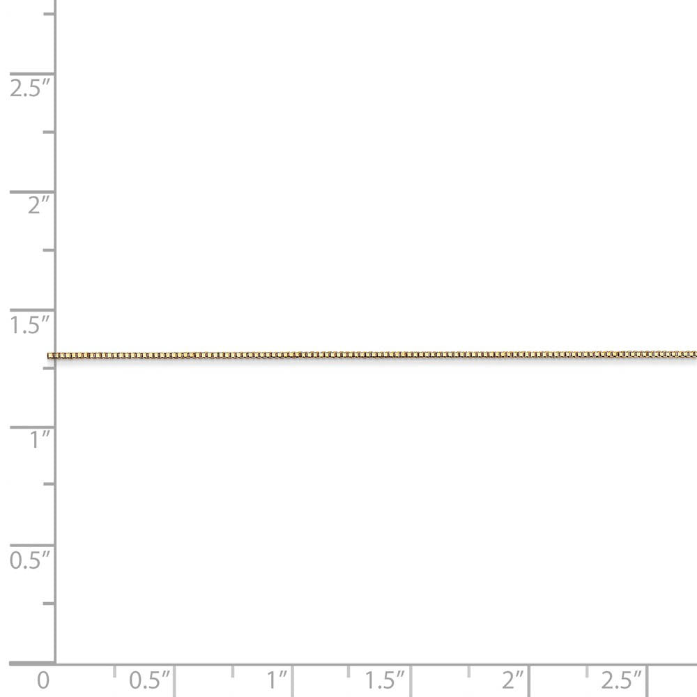 Alternate view of the 0.5mm, 14k Yellow Gold Solid Box Chain Necklace by The Black Bow Jewelry Co.
