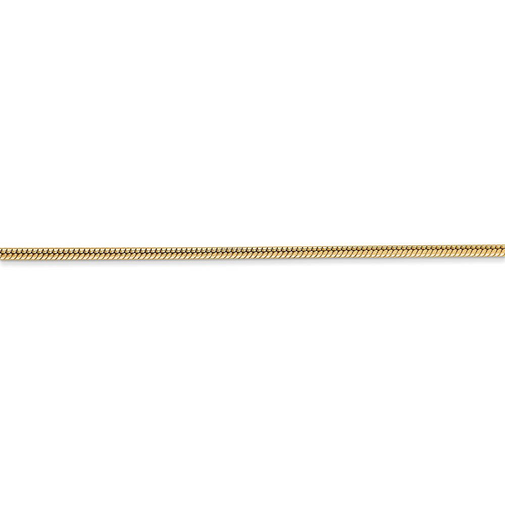 Alternate view of the 1.6mm, 14k Yellow Gold, Round Solid Snake Chain Bracelet by The Black Bow Jewelry Co.