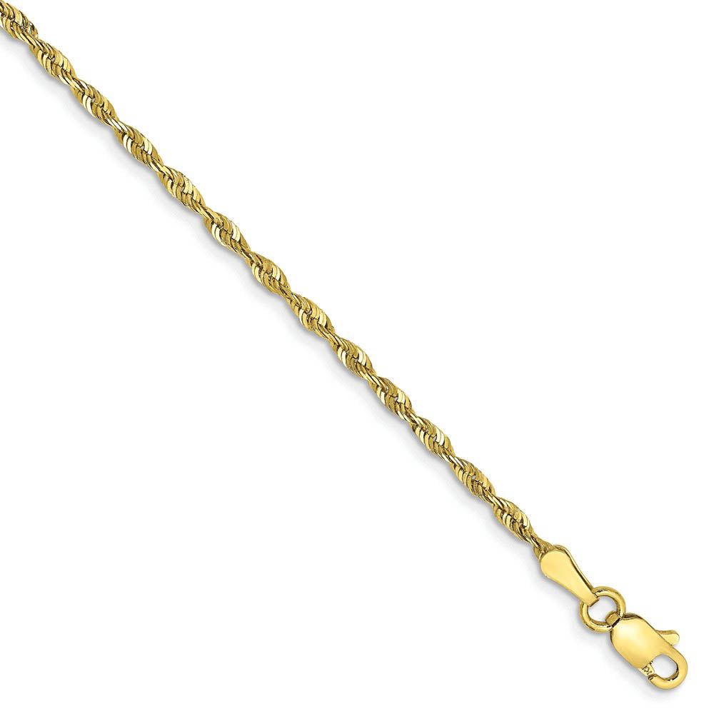 2mm, 10k Yellow Gold Lightweight D/C Rope Chain Bracelet, 7 Inch, Item C8975-07 by The Black Bow Jewelry Co.