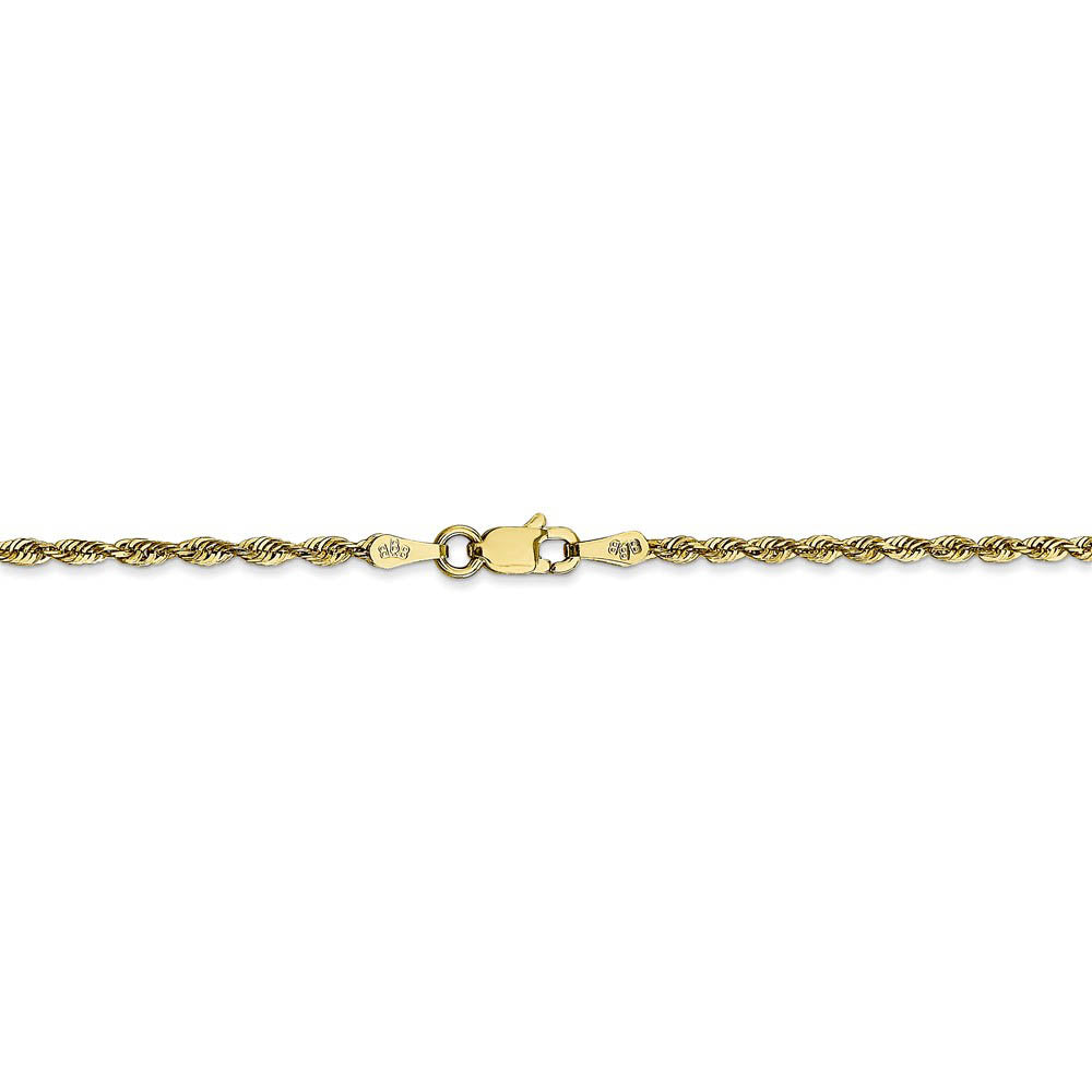 Alternate view of the 2mm, 10k Yellow Gold Lightweight D/C Rope Chain Bracelet, 7 Inch by The Black Bow Jewelry Co.