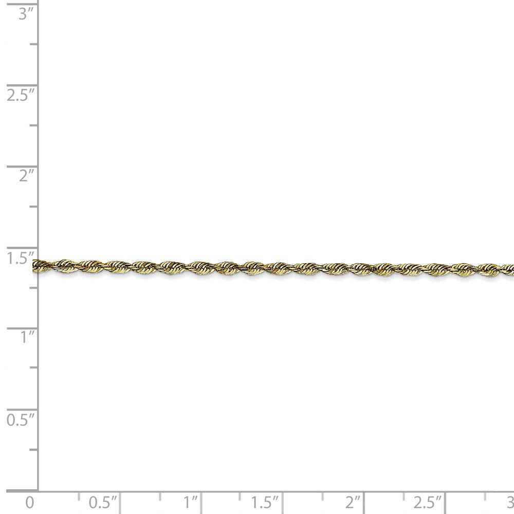 Alternate view of the 2mm, 10k Yellow Gold Lightweight D/C Rope Chain Bracelet, 7 Inch by The Black Bow Jewelry Co.