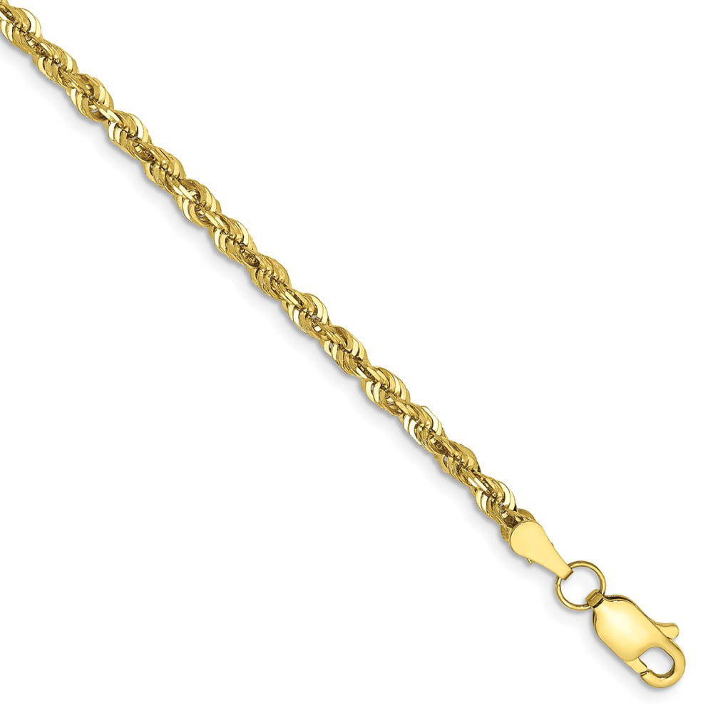 2.75mm, 10k Yellow Gold Lightweight D/C Rope Chain Bracelet