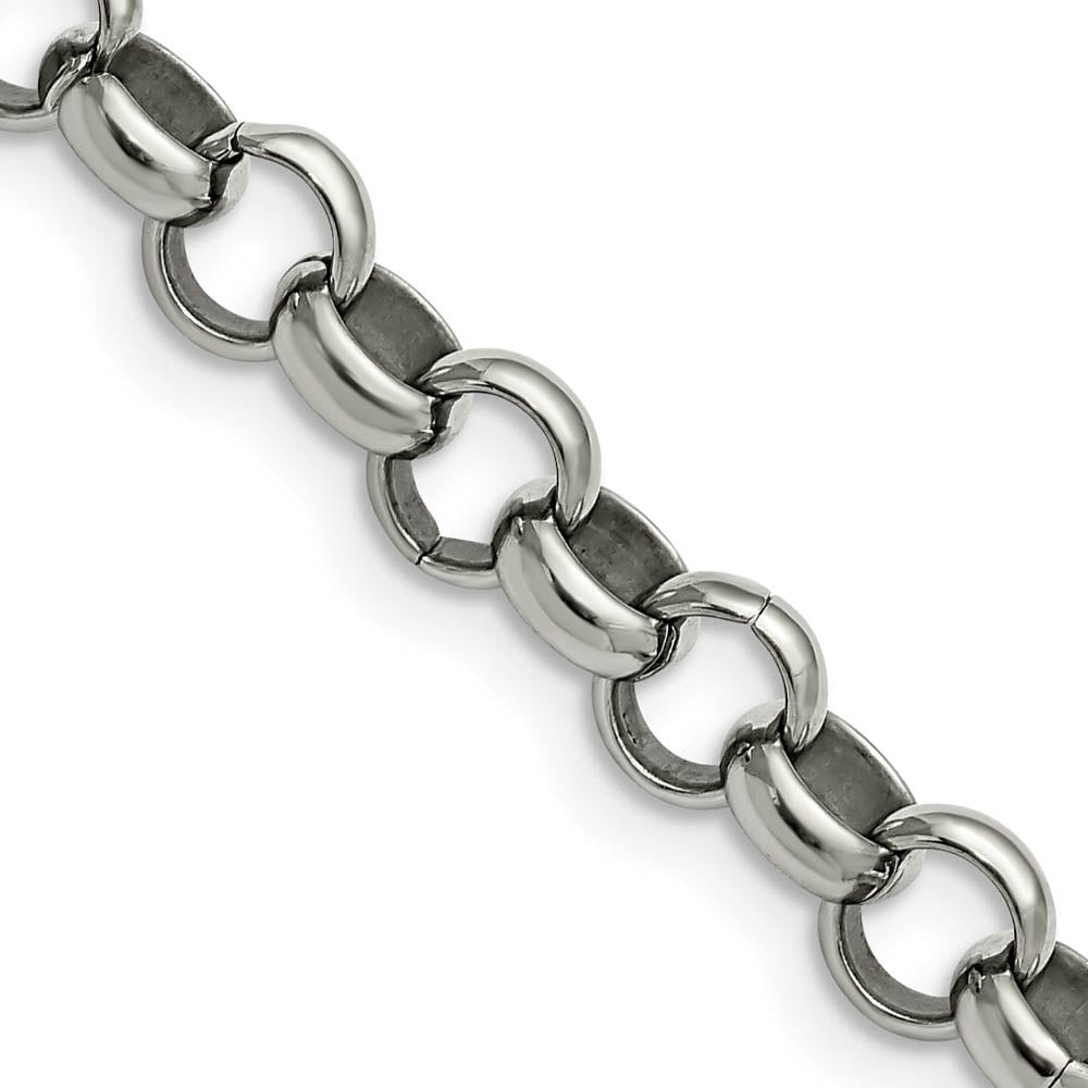 Men's 8mm Stainless Steel Polished Rolo Chain Necklace, Item C9051 by The Black Bow Jewelry Co.