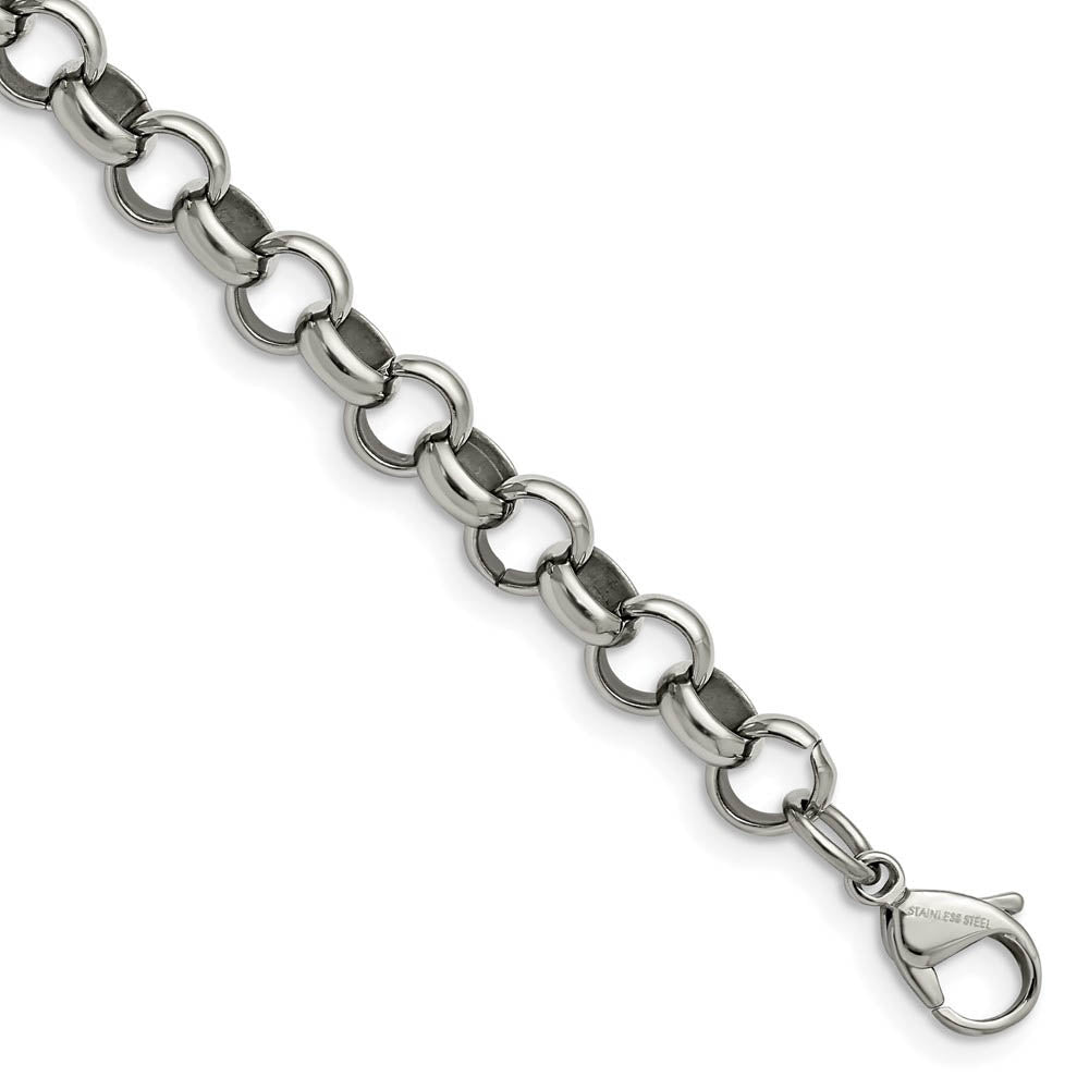 Alternate view of the Men's 8mm Stainless Steel Polished Rolo Chain Necklace by The Black Bow Jewelry Co.