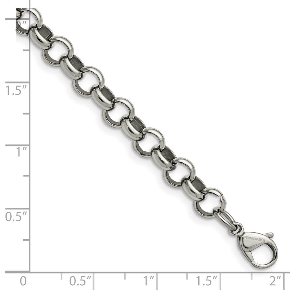 Alternate view of the Men's 8mm Stainless Steel Polished Rolo Chain Necklace by The Black Bow Jewelry Co.